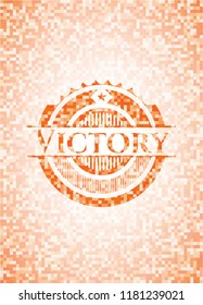 Victory abstract emblem, orange mosaic background