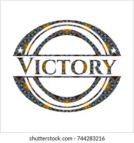 Victory arabic badge background. Arabesque decoration.