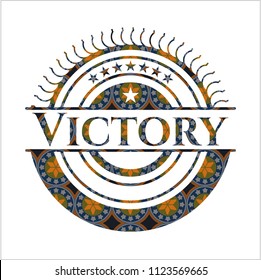 Victory arabic style emblem. Arabesque decoration.