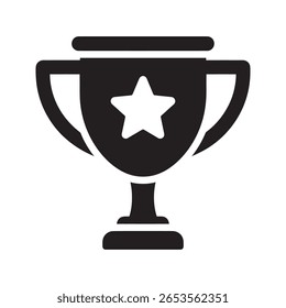 Victory award icon with trophy cup for champion and winner of a competition celebrating success and first place achievement in a tournament vector solid glyph icon