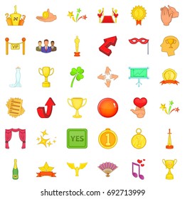 Victory and award icons set. Cartoon style of 36 victory and award vector icons for web isolated on white background