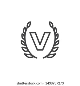 Victory award line icon. linear style sign for mobile concept and web design. Letter v laurel wreath outline vector icon. Symbol, logo illustration. Vector graphics