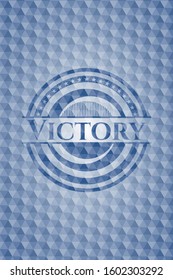 Victory blue badge with geometric pattern. Vector Illustration. Detailed.