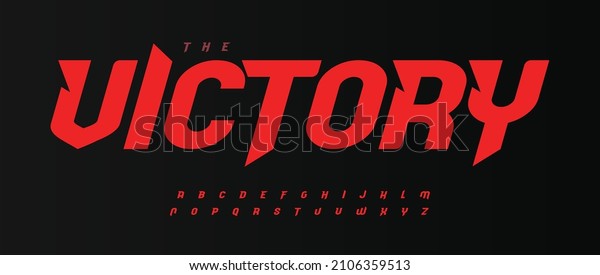 Victory bold font, red Italic speed alphabet\
with bevel inside letters. Dynamic headline and superhero logo.\
Type for sport, race, gym, car, automotive, shirts, game, cinema.\
Vector typography