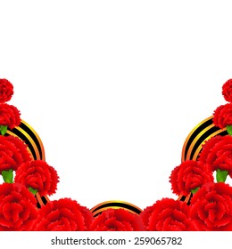 Victory Border With Red Carnations Border With Gradient Mesh, Vector Illustration