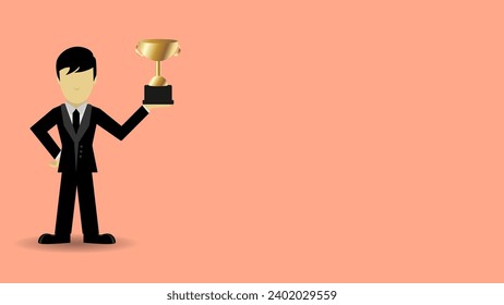 Victory or business achievement, triumph or award winning, accomplishment for leadership success, determination for career success concept