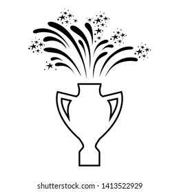 Victory celebration line icon. Trophy cup award and fireworks. Vector Illustration