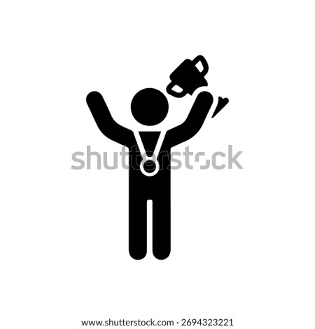 Victory Celebration vector icon black Champions triumph Achievement medal illustration icon sign symbol black trophy in hand award winner success