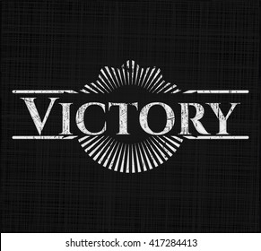 Victory chalk emblem, retro style, chalk or chalkboard texture