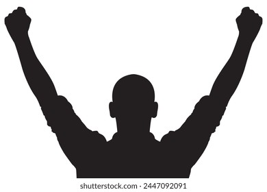 Victory concept: A successful businessman celebrating success silhouette, raising both hands in the air.