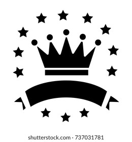 victory - crown with stars and ribbons icon, vector illustration, black sign on isolated background