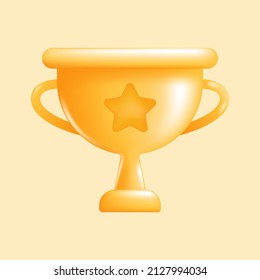 Victory cup in cartoon volumetric style for UI UX graphic design, web site, social media, mobile app. Victory golden cup, winner trophy icon victory symbol. Vector illustration 3d icon.