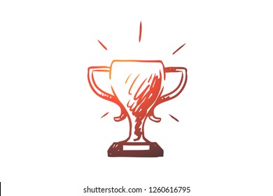 Victory, cup, trophy, competition, success concept. Hand drawn victory cup for winner concept sketch. Isolated vector illustration.