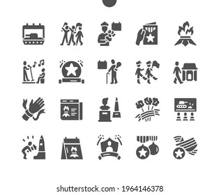 Victory Day 9 May. Calendar. War veteran. Monuments to the heroes. Ninth of may. Holiday. Winner, parade, soldier, memory, win and freedom. Vector Solid Icons. Simple Pictogram