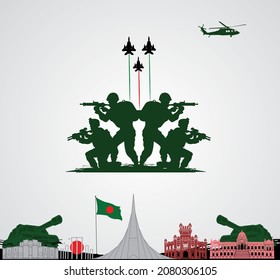 Día de la Victoria en Bangladesh. Día de la Defensa de Bangladesh. Concepto de celebración.16 de diciembre. Plantilla para fondo, banner, tarjeta, afiche con inscripción de texto. Ilustración vectorial.