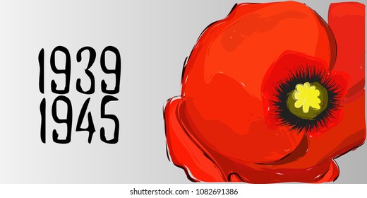 Victory Day card 9th May. Poppy flower symbol of the memory of World War 2