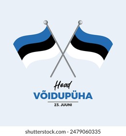 Victory Day Estonia poster vector illustration. Two crossed Estonia flags on a pole icon vector isolated on a gray background. Flag of Estonia design element. June 23 each year. Important day