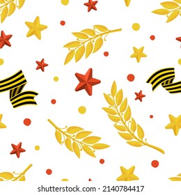 Victory Day May 9 Pattern background Banner for the holiday with stars laurel branch St. George ribbon Vector 