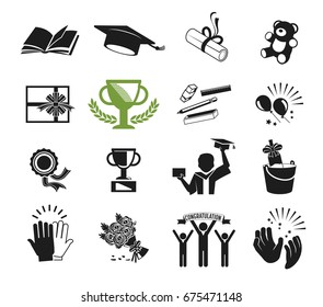 Victory of education. Success in study icons. Winner by hard work. The process of success.