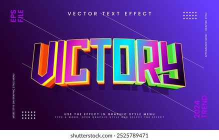 Efecto de texto de Vector editable colorido elegante de la victoria con concepto de tecnología moderna