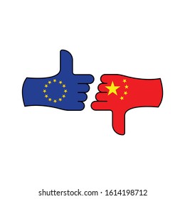 victory eu, loser china color icon on white background