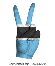 Victory finger gesture with Botswana flag vector illustration