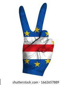 Victory finger gesture with Cape Verde 
 flag vector illustration