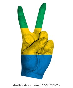 Victory finger gesture with Gabon flag vector illustration