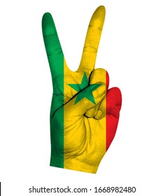 Victory finger gesture with Senegal flag vector illustration