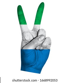 Victory finger gesture with Sierra Leone flag vector illustration