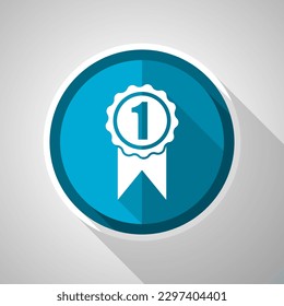 Victory, first, winner symbol, flat design vector blue icon with long shadow