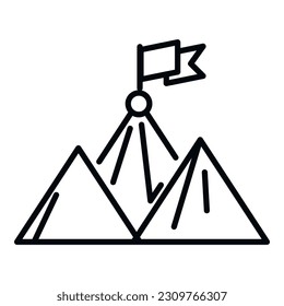 Victory flag on mountain icon outline vector. Top business. Target peak