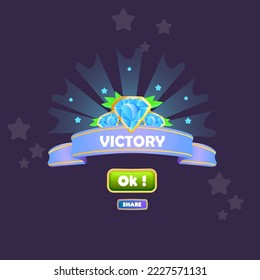Victory Game UI Badge Pop Up Icon Reward Prize Premium Blue Stars  Ribbon Magic Shine Buttons Cartoon Cute Vector Design