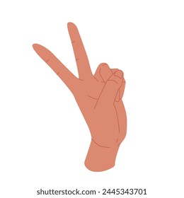 Victory gesture with fingers on white background. Hand makes sign V