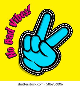Victory gesture  Hand victory sign  Two fingers up  Victory sign  Victory celebrating  Pop Art comics icon 