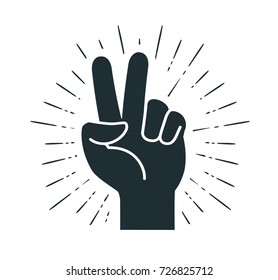 Victory, gesture hand. Two fingers raised up. Peace, freedom sign or icon. Vector illustration