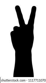 Victory. Gesture of the hand. Vector silhouette on white background.