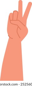 Victory gesture icon. Hand with two fingers sign isolated on white background