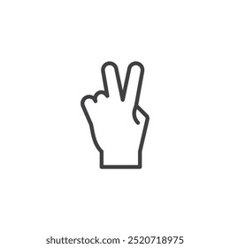 Victory Gesture line icon. Linear style sign for mobile concept and web design. Hand showing two fingers "V" shape outline vector icon. Victory or success symbol, logo illustration. Vector graphics