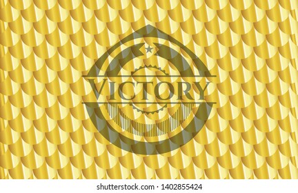 Victory golden emblem. Scales pattern. Vector Illustration. Detailed.