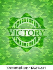 Victory green emblem. Mosaic background