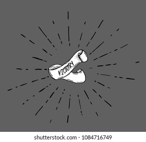 Victory. Hand drawn sketch ribbon. Old style banner drawing. Vector Illustration