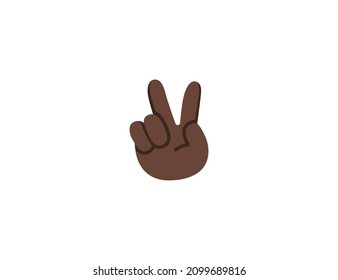 Victory Hand Emoji Gesture Dark Skin Tone. Dark Skin Tone Victory Hand emoticon gesture