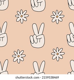 Victory hand emoji seamless pattern. Chat emoticon icon background. Peace gesture and sign.