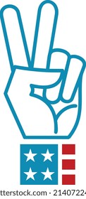 Victory hand gesture with american flag symbol. Peace sign