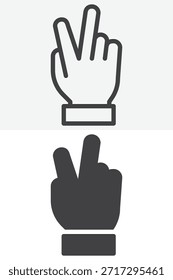 Gesto de la mano de la victoria diferente conjunto de iconos de estilo. Línea y contorno con versión de icono sólido, signo de Vector de trazo editable y símbolo. Icono de la mano de la victoria para el éxito y la victoria.