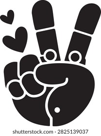 Victory hand gesture icon with decorative hearts graphic element for social media peace and love themed content.