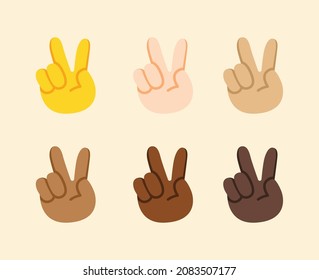 Victory Hand Gesture Icon. Victory hand emoji. Victory sign. All skin tone gesture emoji