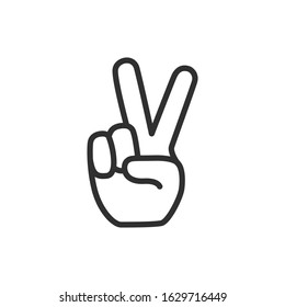 victory hand gesture line icon