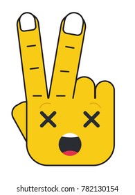 "Victory" Hand Illustration. Dizzy Face Emoji vector illustration.